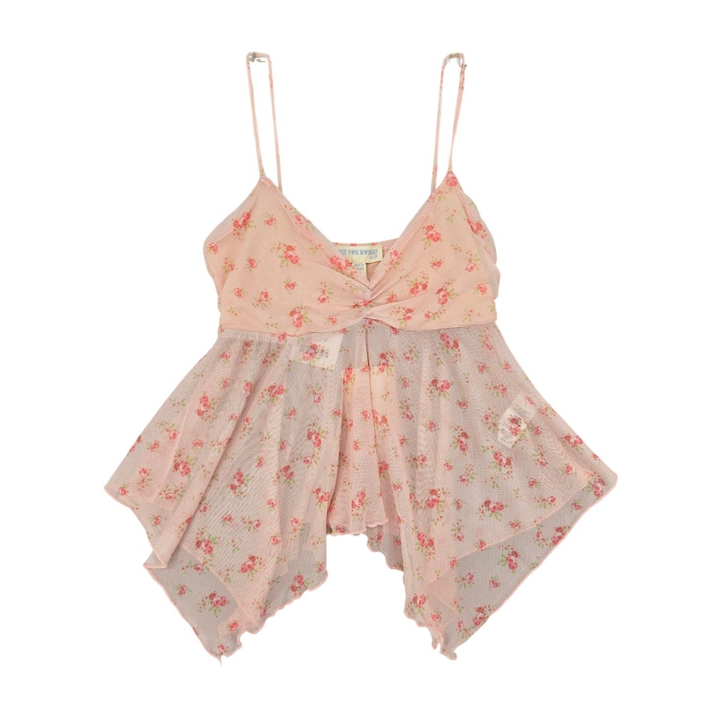 See You Monday NEW SMALL Floral Mesh Babydoll Camisole Pink Coquette Fairycore